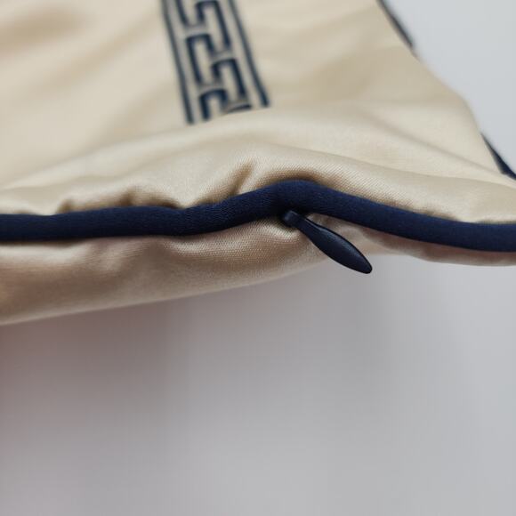 Embroidered Satin Pillow Cover Blue and Beige Chain Link Embroidery 18 x 18 in - Picture 3 of 9